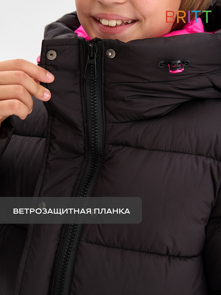 Куртка для девочки зимняя BRITT, черно-розовая, модель 65178