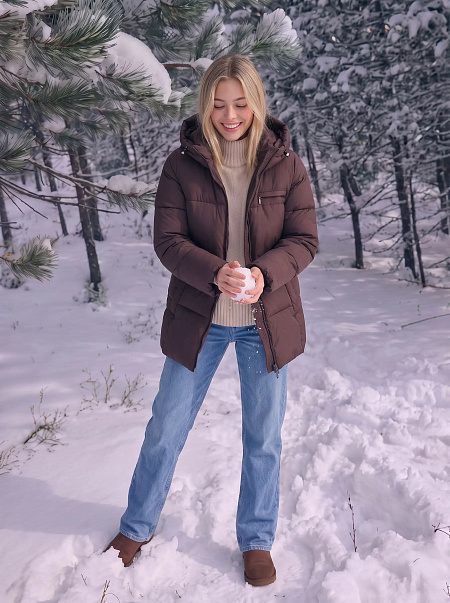 Куртка женская зимняя LAWINTER, коричневая, модель 8696