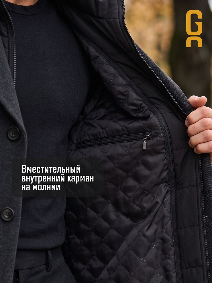 Пальто мужское осеннее GRIZMAN, черно-серое, модель 75854