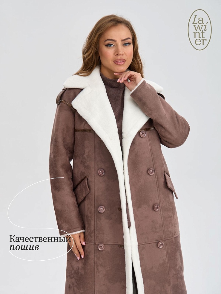 Дубленка женская зимняя LAWINTER, коричневая, модель 34691