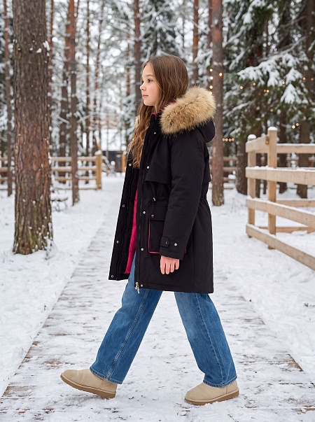 Куртка для девочки зимняя BRITT, черно-розовая, модель 66331