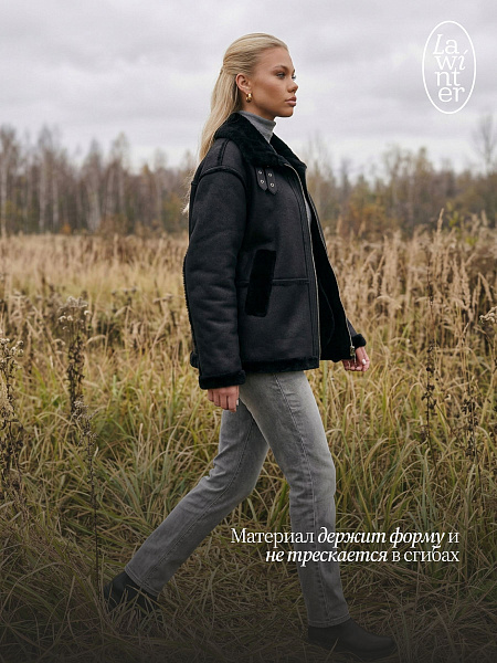 Дубленка женская зимняя LAWINTER, черный-черная, модель 34571