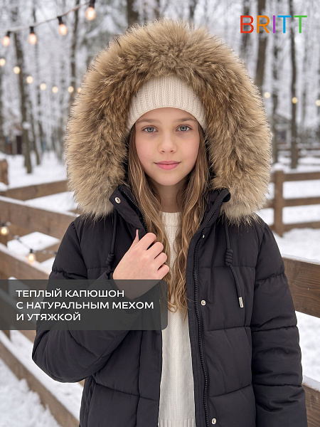 Куртка для девочки зимняя BRITT, черная, модель 66282