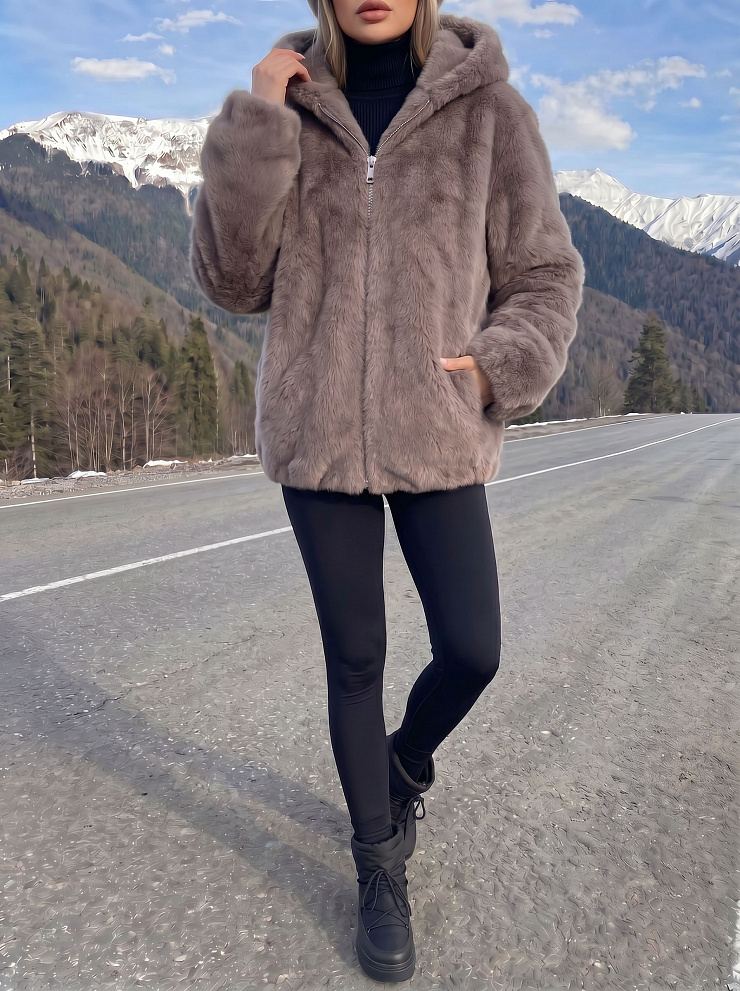 Шуба женская зимняя LAWINTER, темно-серая, модель 54832