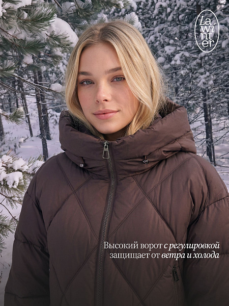 Пуховик женский зимний LAWINTER, коричневый, модель 86968