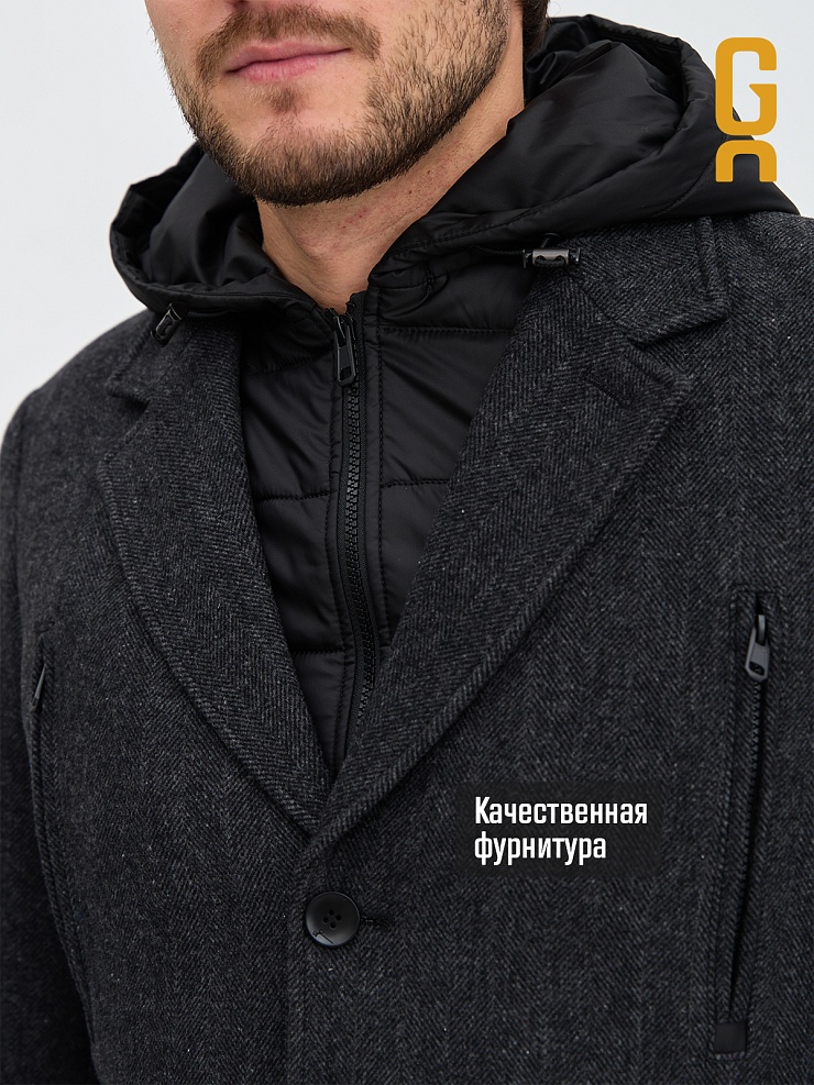 Пальто мужское демисезонное GRIZMAN, черно-серое, модель 74619
