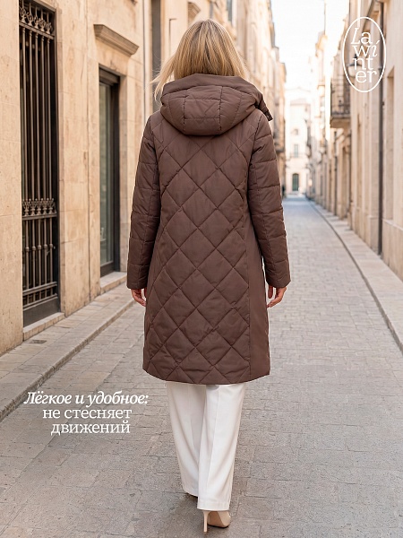 Пальто женское демисезонное LAWINTER, коричневое, модель 83462