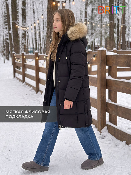 Куртка для девочки зимняя BRITT, черная, модель 66282