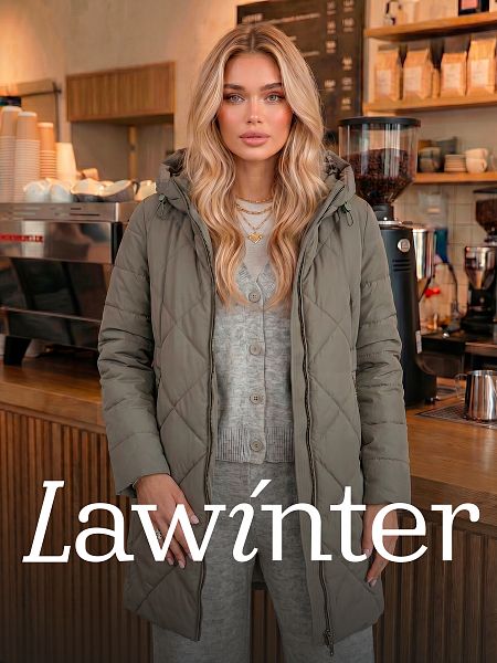 Пальто женское демисезонное LAWINTER, серый хаки, модель 8418