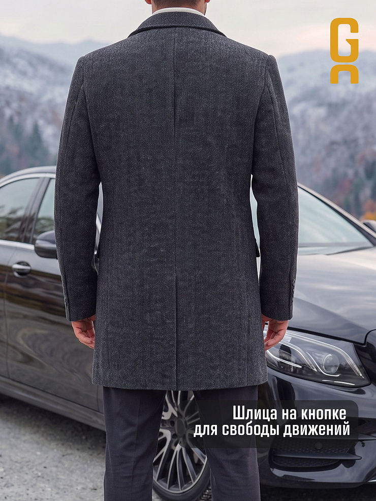 Пальто мужское осеннее GRIZMAN, темно-серое, модель 73434