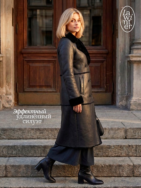 Дубленка женская зимняя LAWINTER, черная, модель 3422