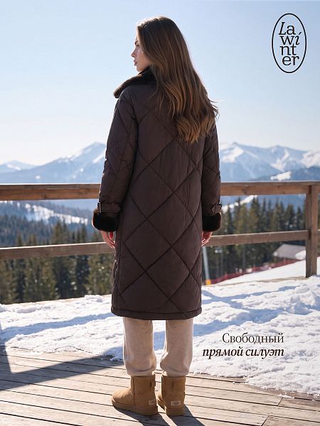 Пуховик женский зимний LAWINTER, коричневый, модель 86185