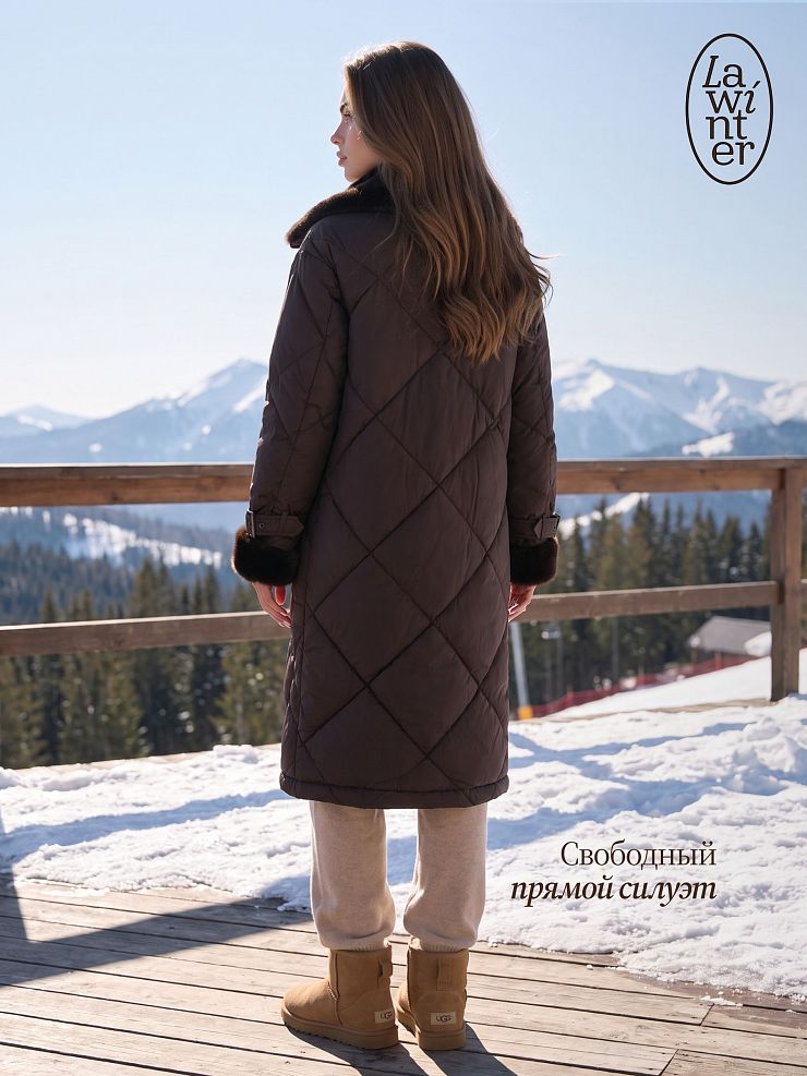Пуховик женский зимний LAWINTER, коричневый, модель 86185