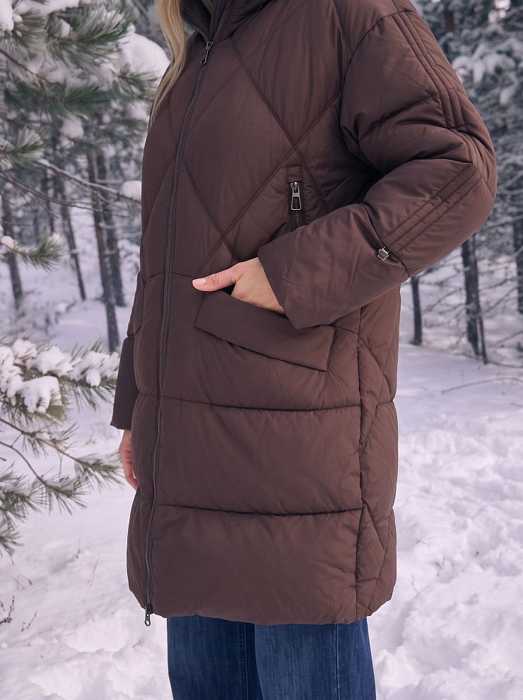 Пуховик женский зимний LAWINTER, коричневый, модель 86968