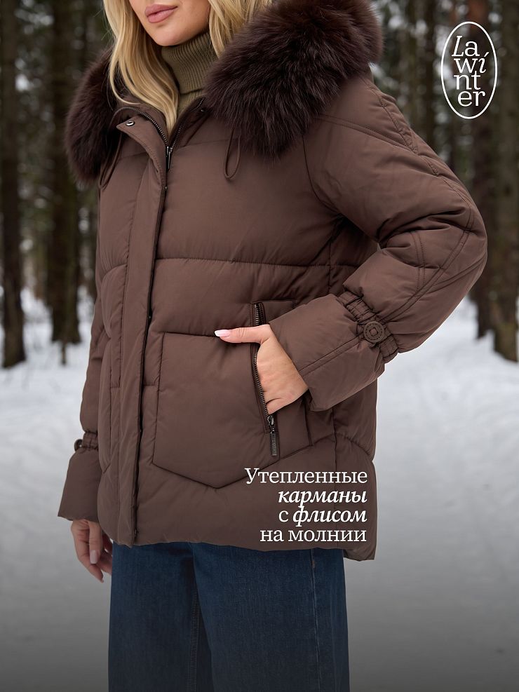 Куртка женская зимняя LAWINTER, коричневая, модель 8677
