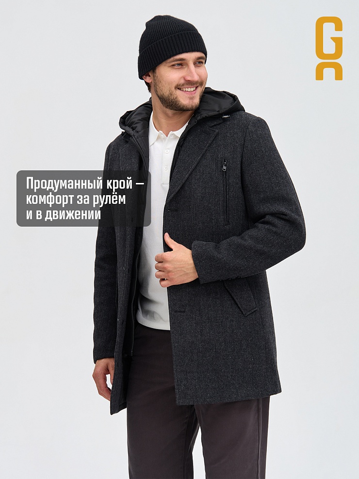 Пальто мужское демисезонное GRIZMAN, черно-серое, модель 74619