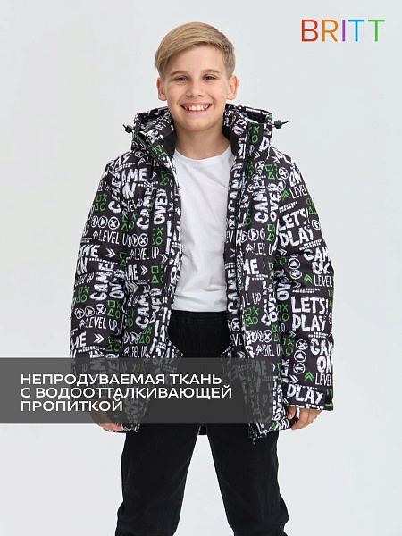Куртка для мальчика зимняя BRITT, черно-зеленая, модель 65581
