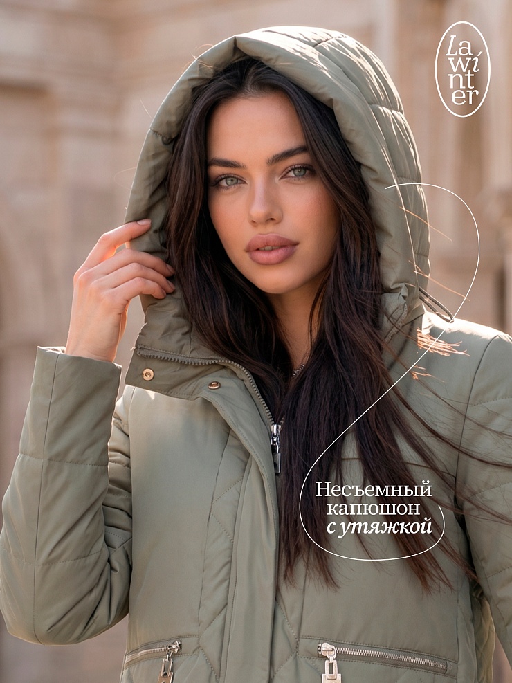 Пальто женское демисезонное LAWINTER, серый хаки, модель 83462