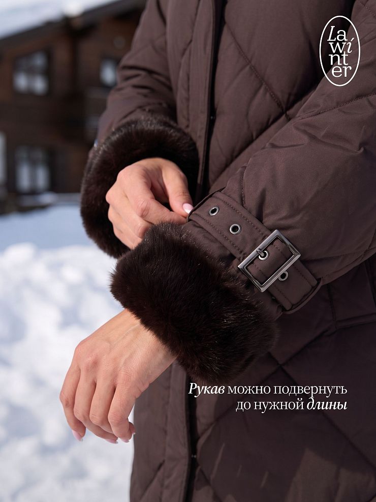 Пуховик женский зимний LAWINTER, коричневый, модель 86185