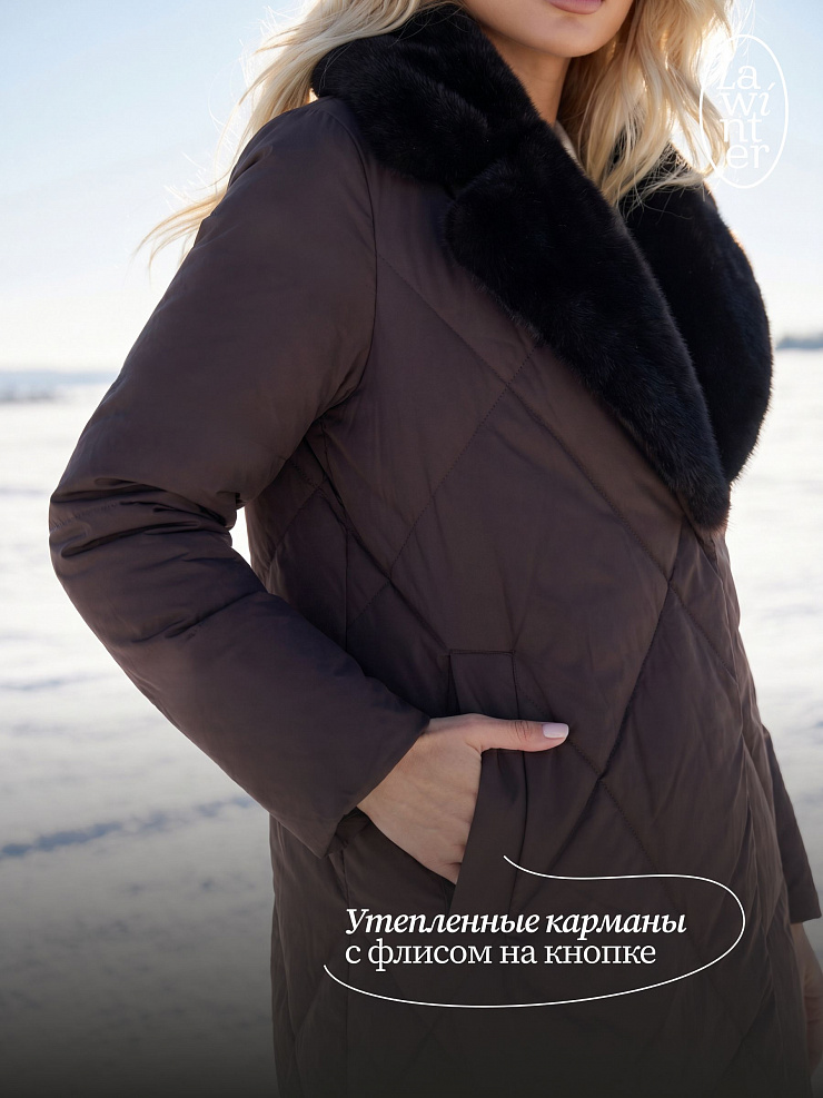 Пуховик женский зимний LAWINTER, коричневый, модель 85956