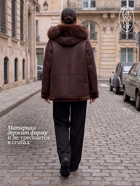 Дубленка женская зимняя LAWINTER, коричневая, модель 36307