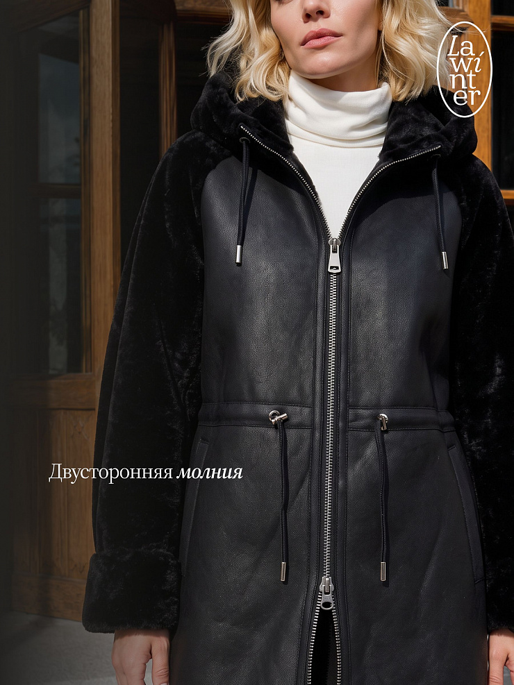 Дубленка женская зимняя LAWINTER, черная, модель 36849