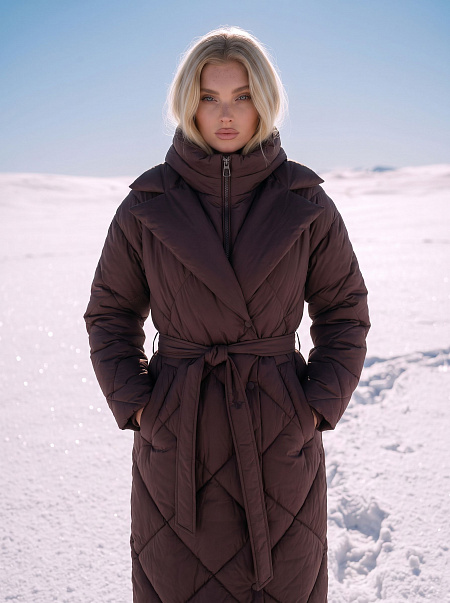 Пуховик женский зимний LAWINTER, коричневый, модель 85385