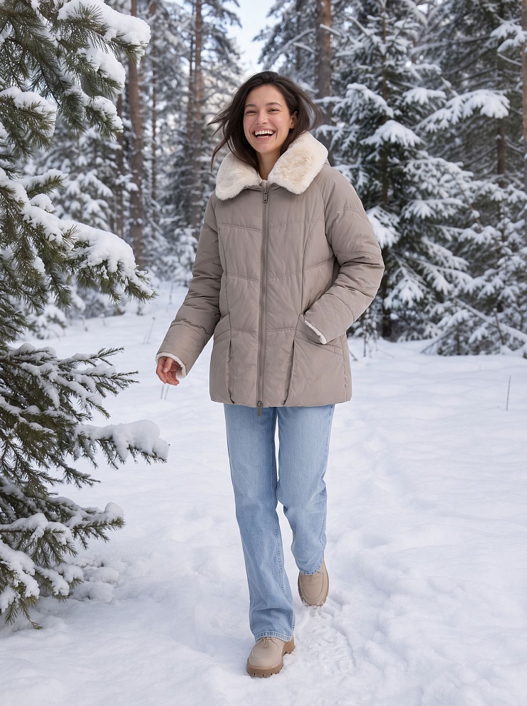 Куртка женская зимняя LAWINTER, светло-бежевая, модель 86170
