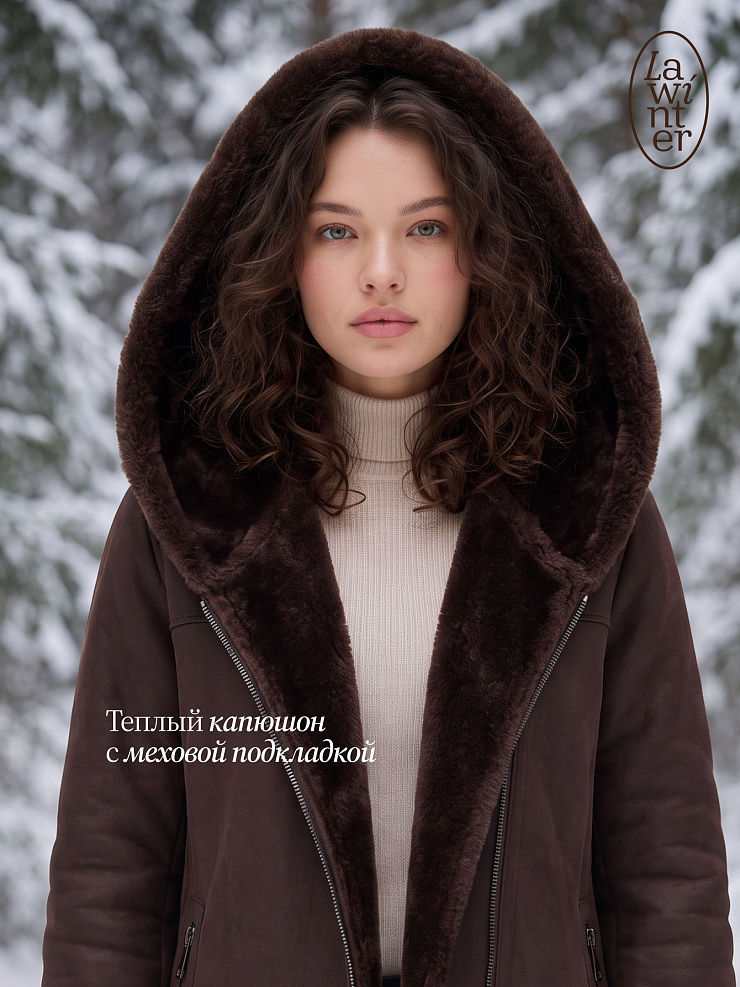 Дубленка женская зимняя LAWINTER, коричневая, модель 36910
