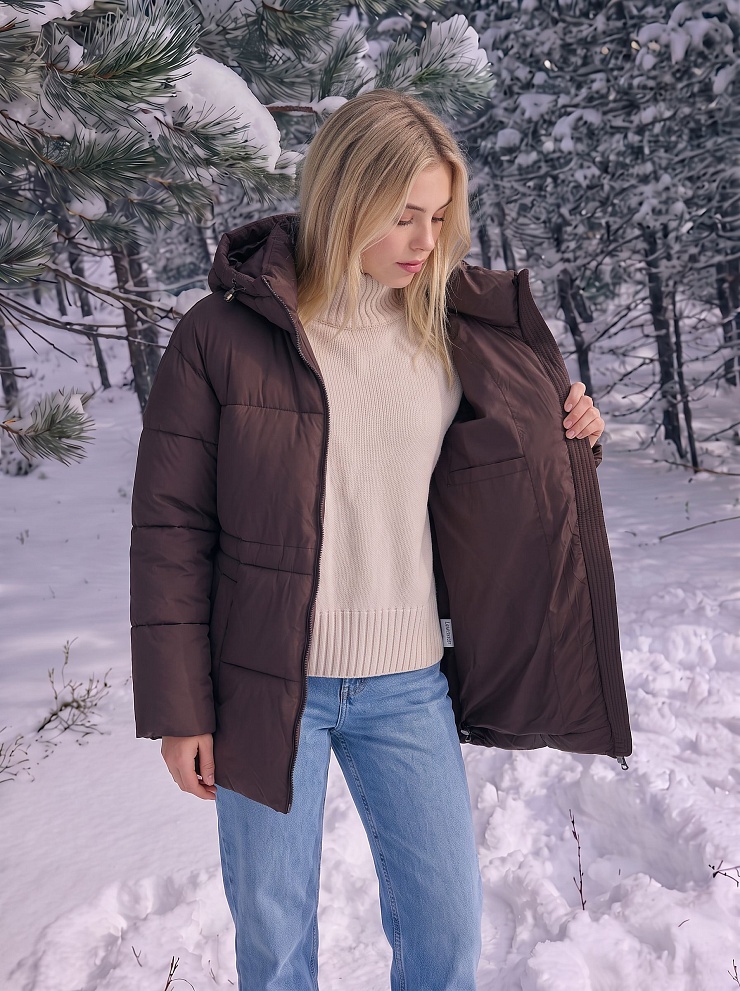 Куртка женская зимняя LAWINTER, коричневая, модель 8696