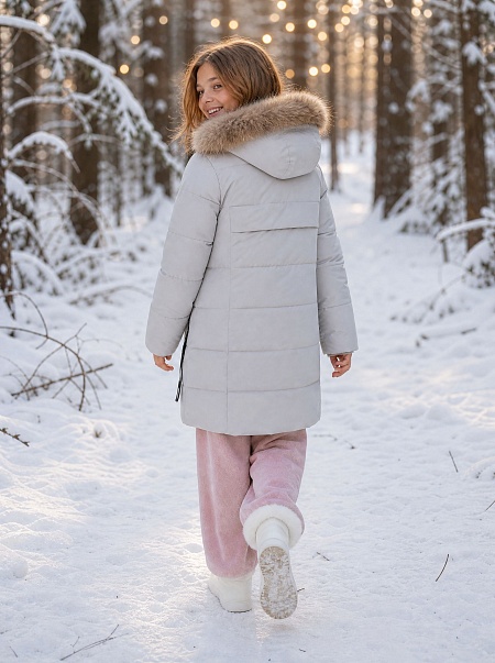 Куртка для девочки зимняя BRITT, серо-голубая, модель 63832