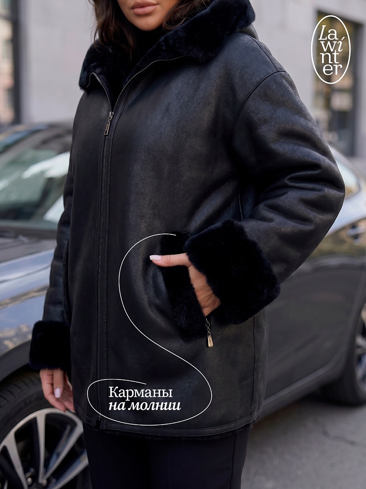 Дубленка женская зимняя LAWINTER, черная, модель 35482