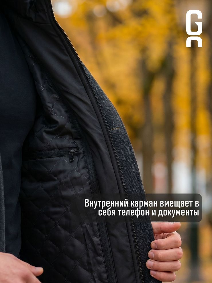Пальто мужское осеннее GRIZMAN, черно-серое, модель 73931