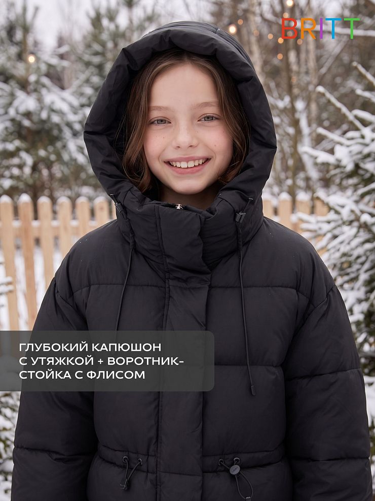 Куртка для девочки зимняя BRITT, черная, модель 66782