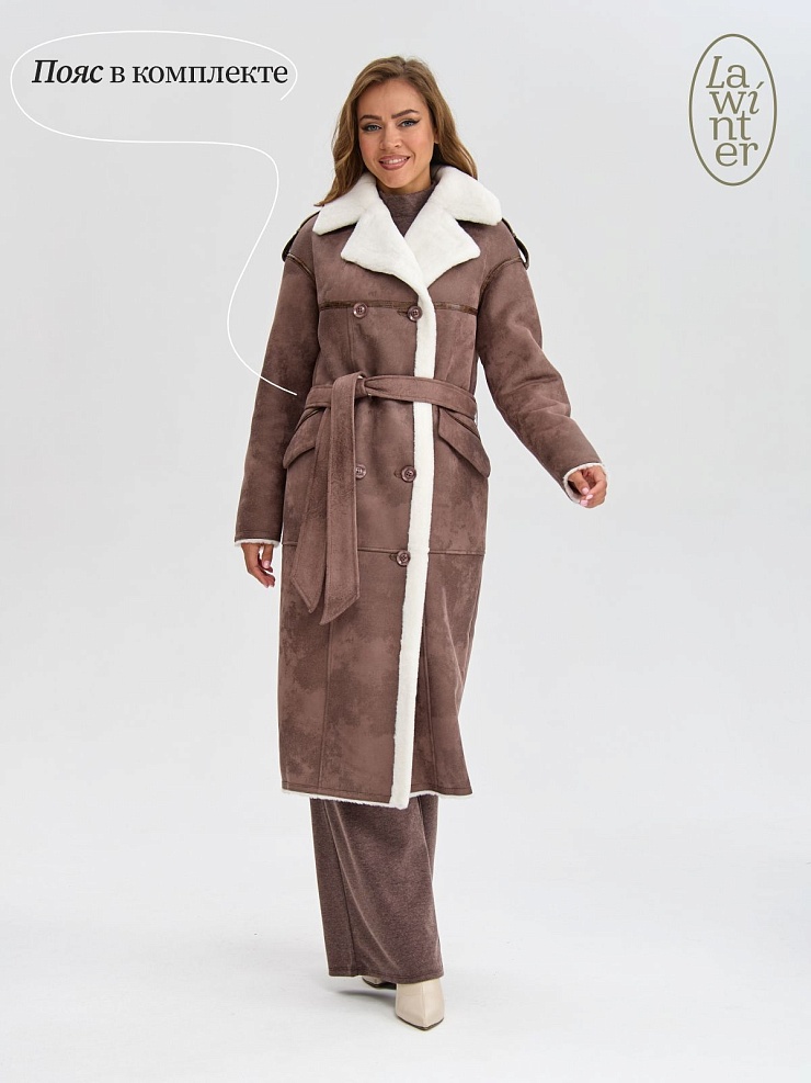Дубленка женская зимняя LAWINTER, коричневая, модель 34691