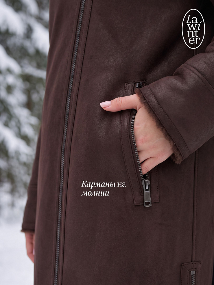 Дубленка женская зимняя LAWINTER, коричневая, модель 36910