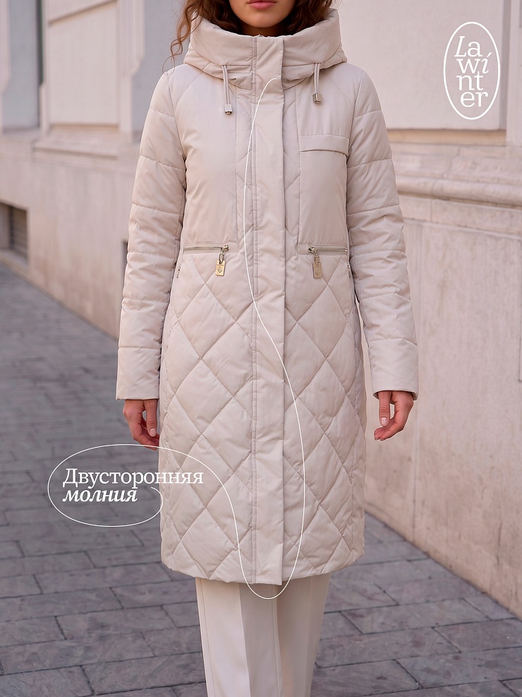 Пальто женское демисезонное LAWINTER, светло-бежевое, модель 83462