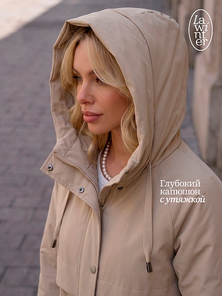 Пальто женское демисезонное LAWINTER, бежевое, модель 83155