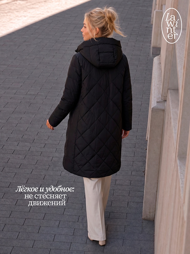 Пальто женское демисезонное LAWINTER, черное, модель 83462