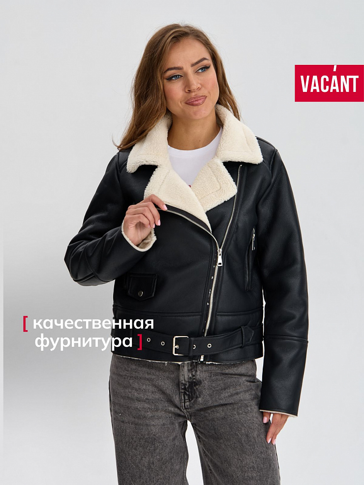 Дубленка женская демисезонная VACANT, черная, модель 35726