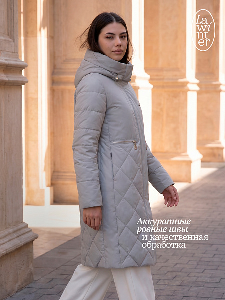 Пальто женское демисезонное LAWINTER, серо-голубое, модель 83462