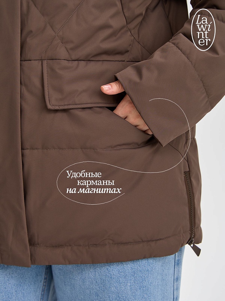 Куртка женская демисезонная LAWINTER, коричневая, модель 84623