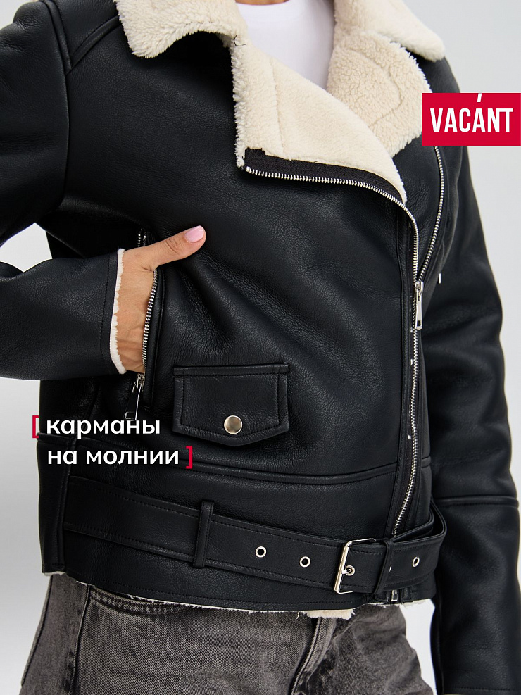 Дубленка женская демисезонная VACANT, черная, модель 35726