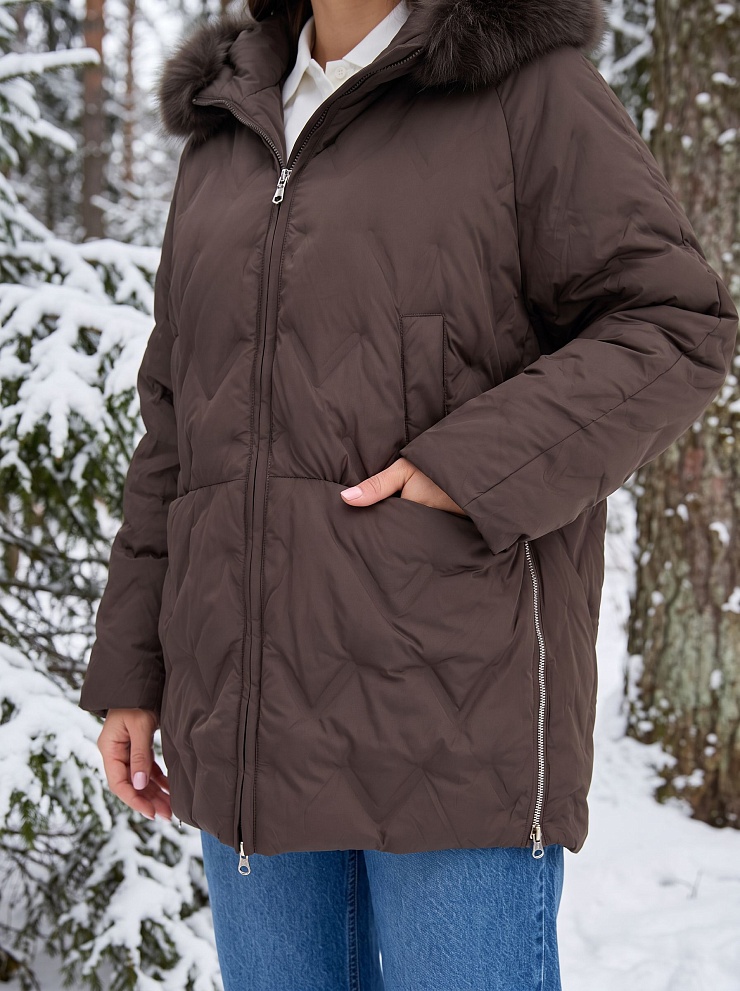 Пуховик женский зимний LAWINTER, коричневый, модель 86326