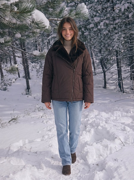 Куртка женская зимняя LAWINTER, коричневая, модель 86759