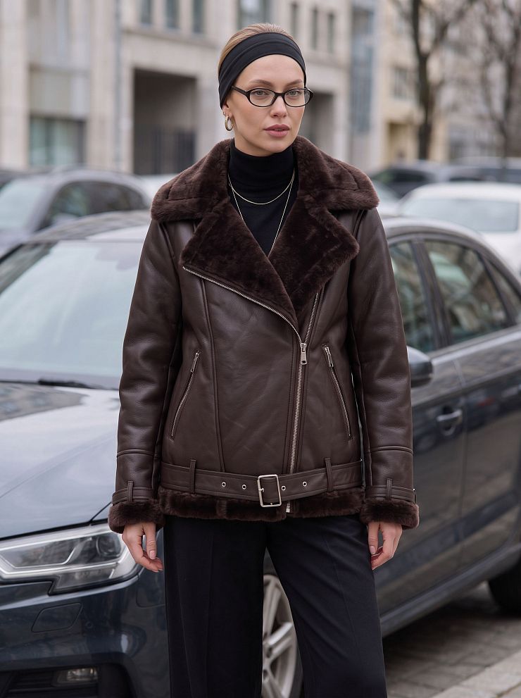Дубленка женская демисезонная LAWINTER, коричневая, модель 34626