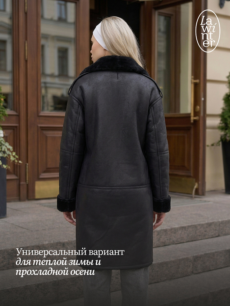Дубленка женская зимняя LAWINTER, черный-черная, модель 34253