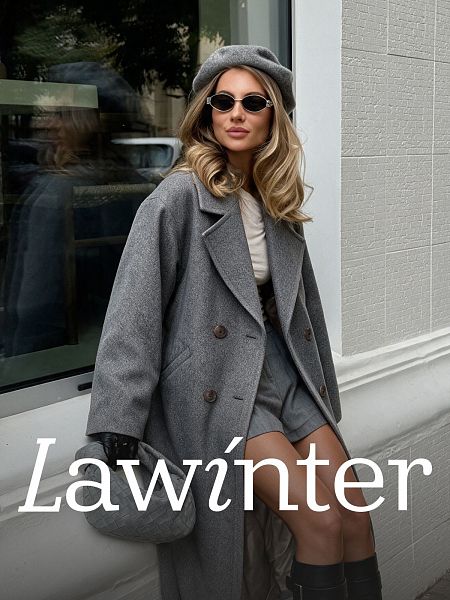 Пальто женское осеннее LAWINTER, серое, модель 86911