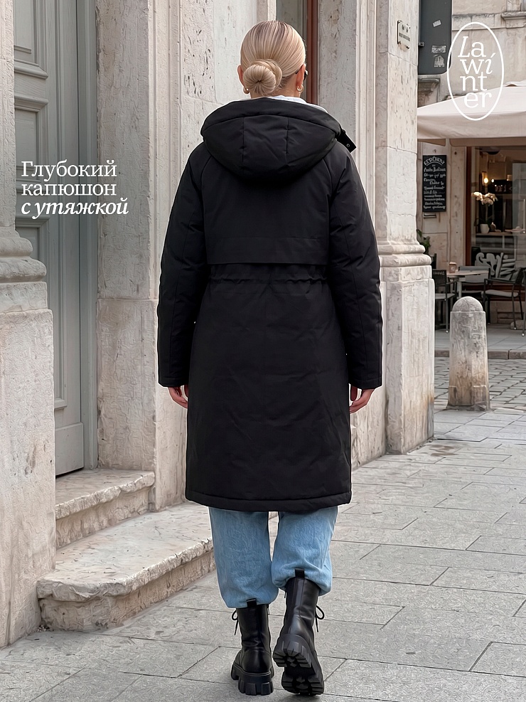 Пальто женское демисезонное LAWINTER, черное, модель 83155