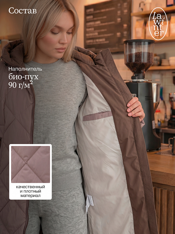 Пальто женское демисезонное LAWINTER, светлый капучино, модель 8418